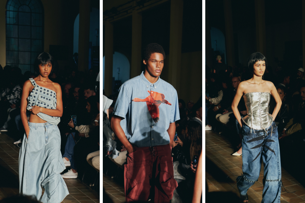 Upcycled denim looks from Estúdio Traça's Zanzalá collection