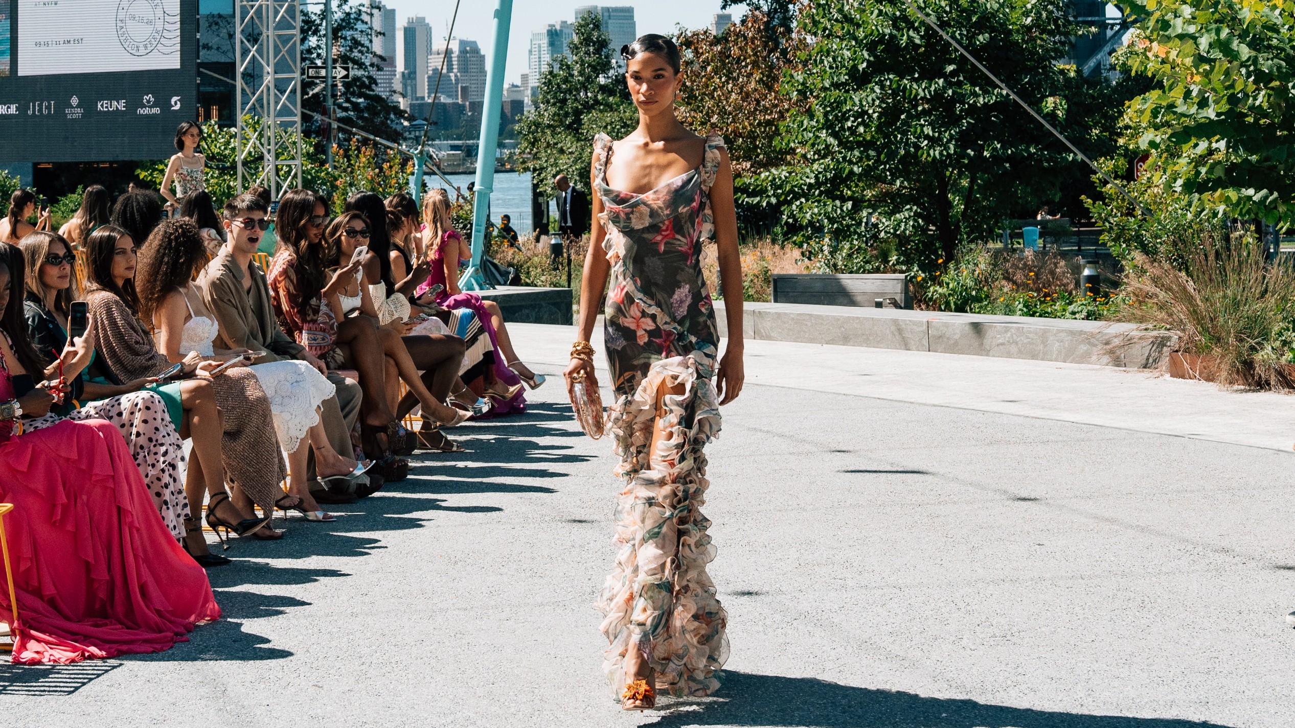 Models presenting PatBO's Spring 2027 Brasil Esplêndido collection in New York